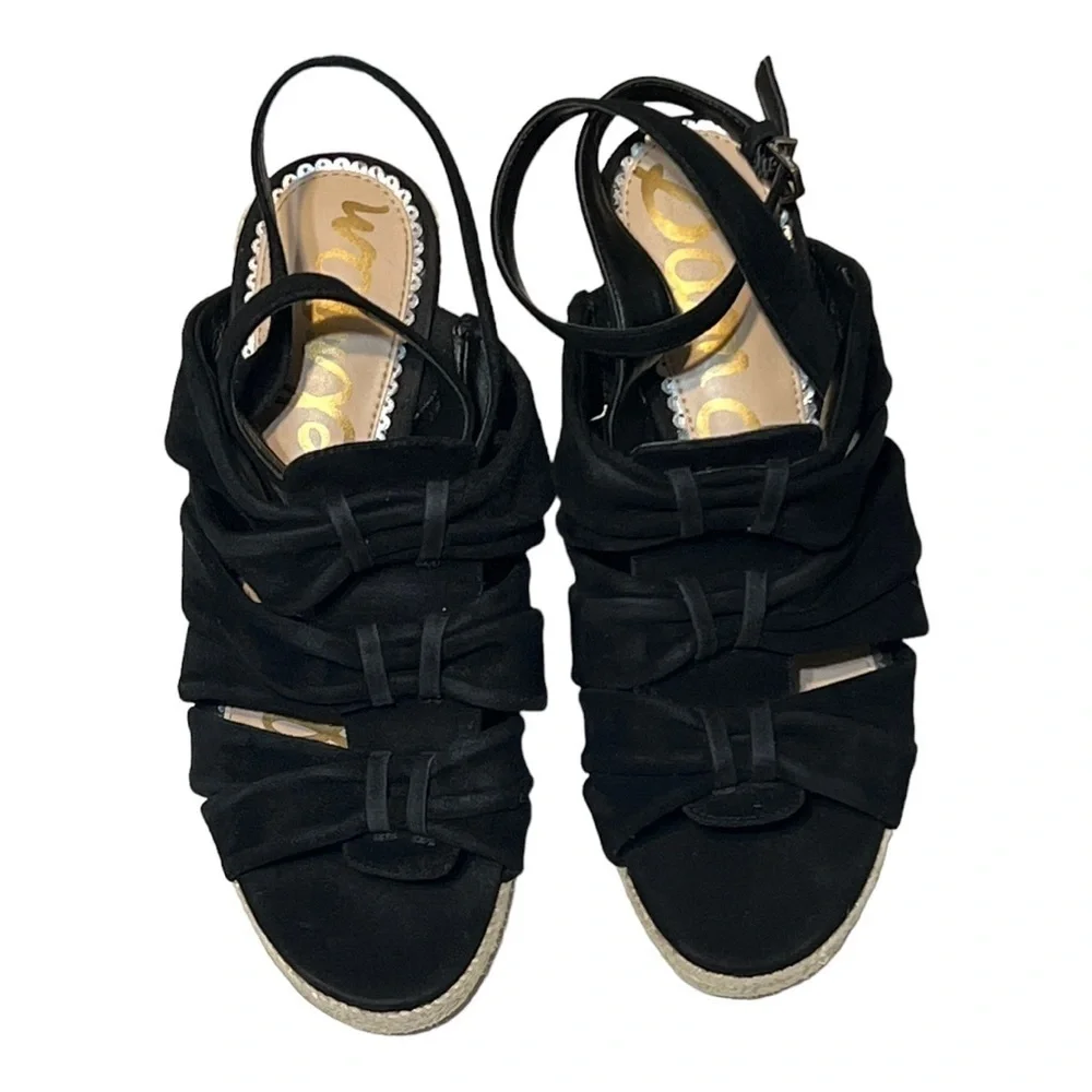 Sam Edelman Awan Wedge Espadrille Sandals 8M Black Suede